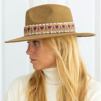 Felt fedora hat wide-brimmed ETHNIC BRAID