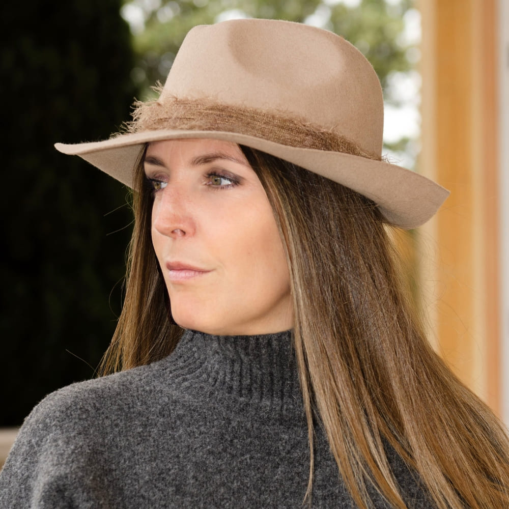 felt fedora hat, mohair ribbon