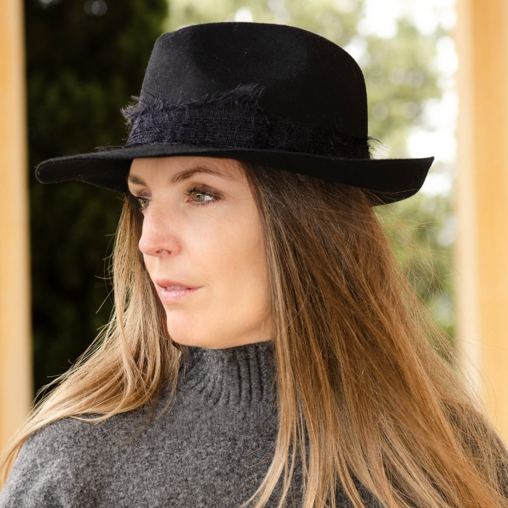 felt fedora hat, mohair ribbon