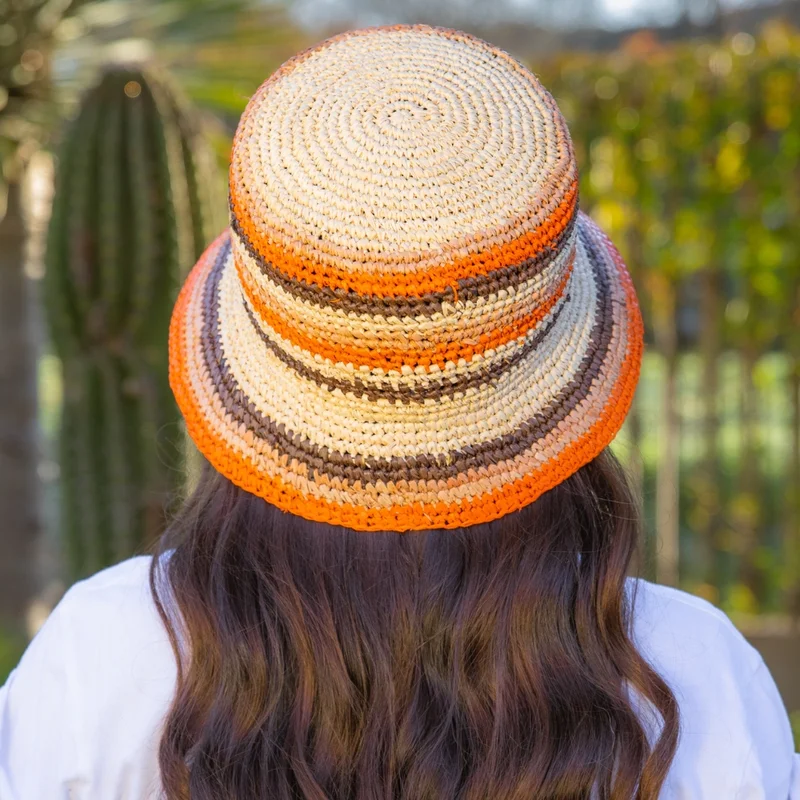Stripes - raffia bucket hat