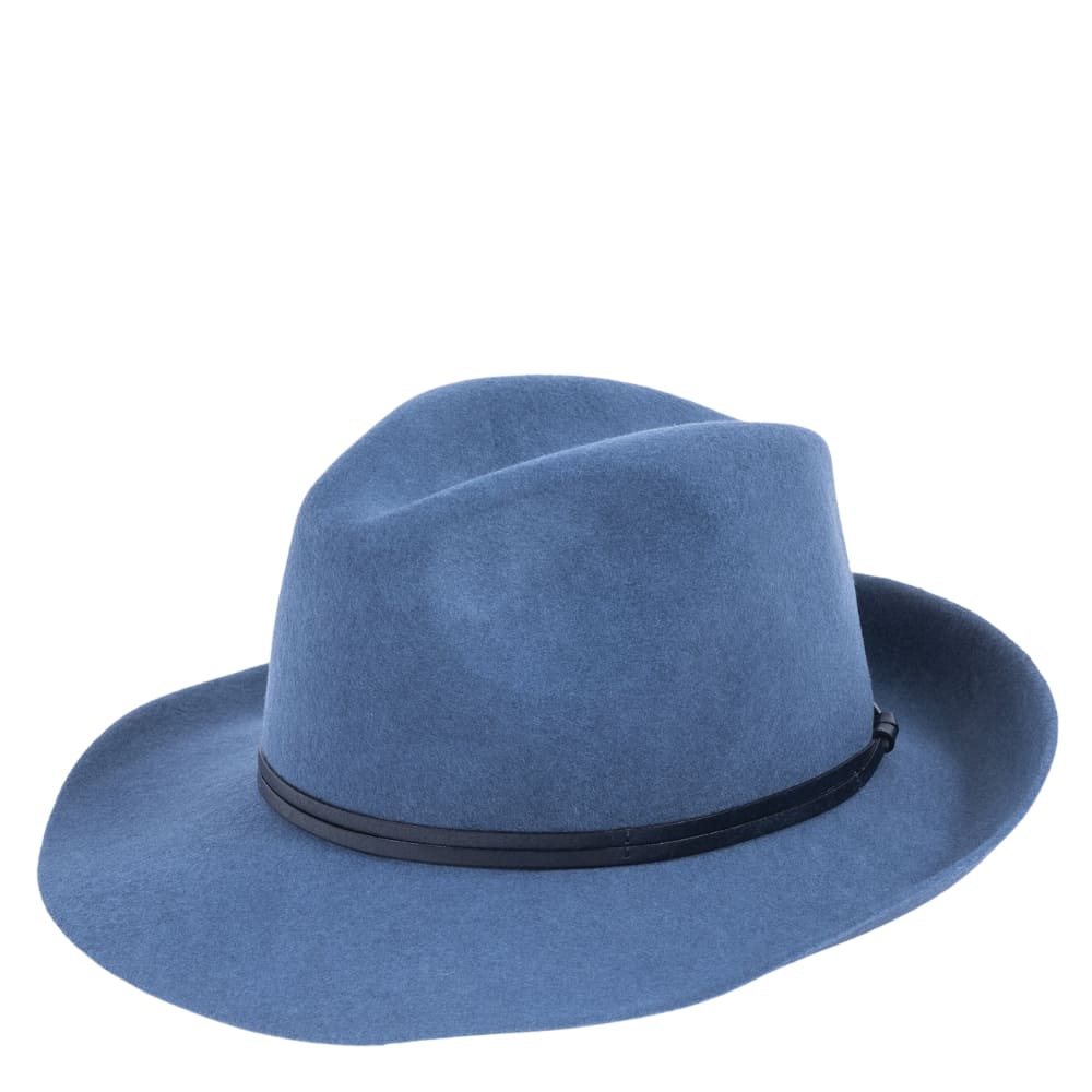 Felt fedora hat, leather strop, non stitched brim