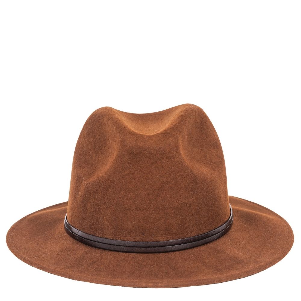 Felt fedora hat leather strop, stitched brim