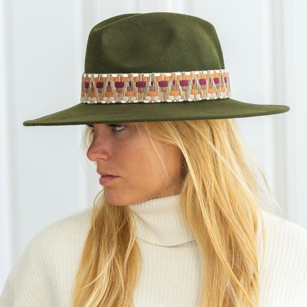 Felt fedora hat wide-brimmed ETHNIC BRAID