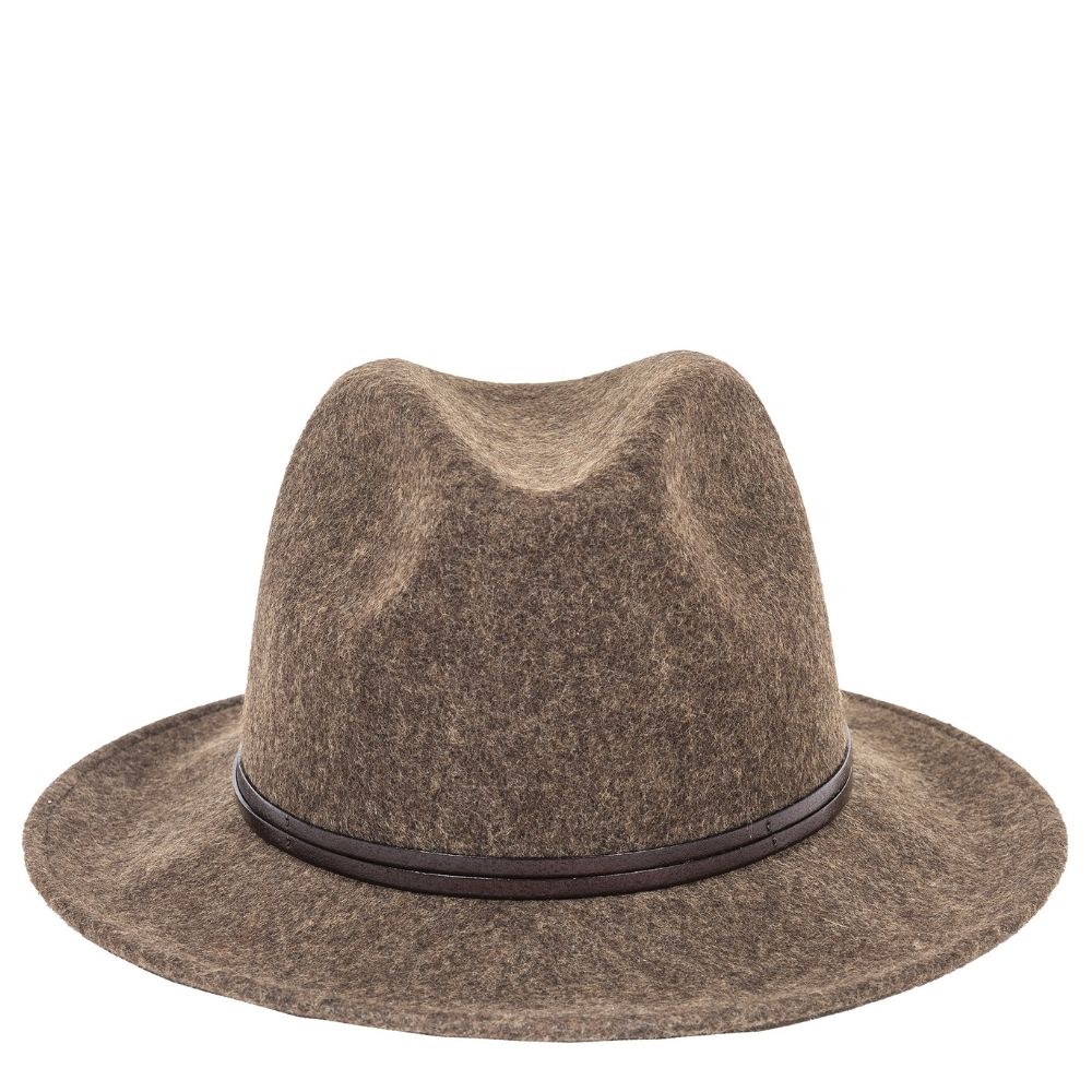 Felt fedora hat leather strop, stitched brim