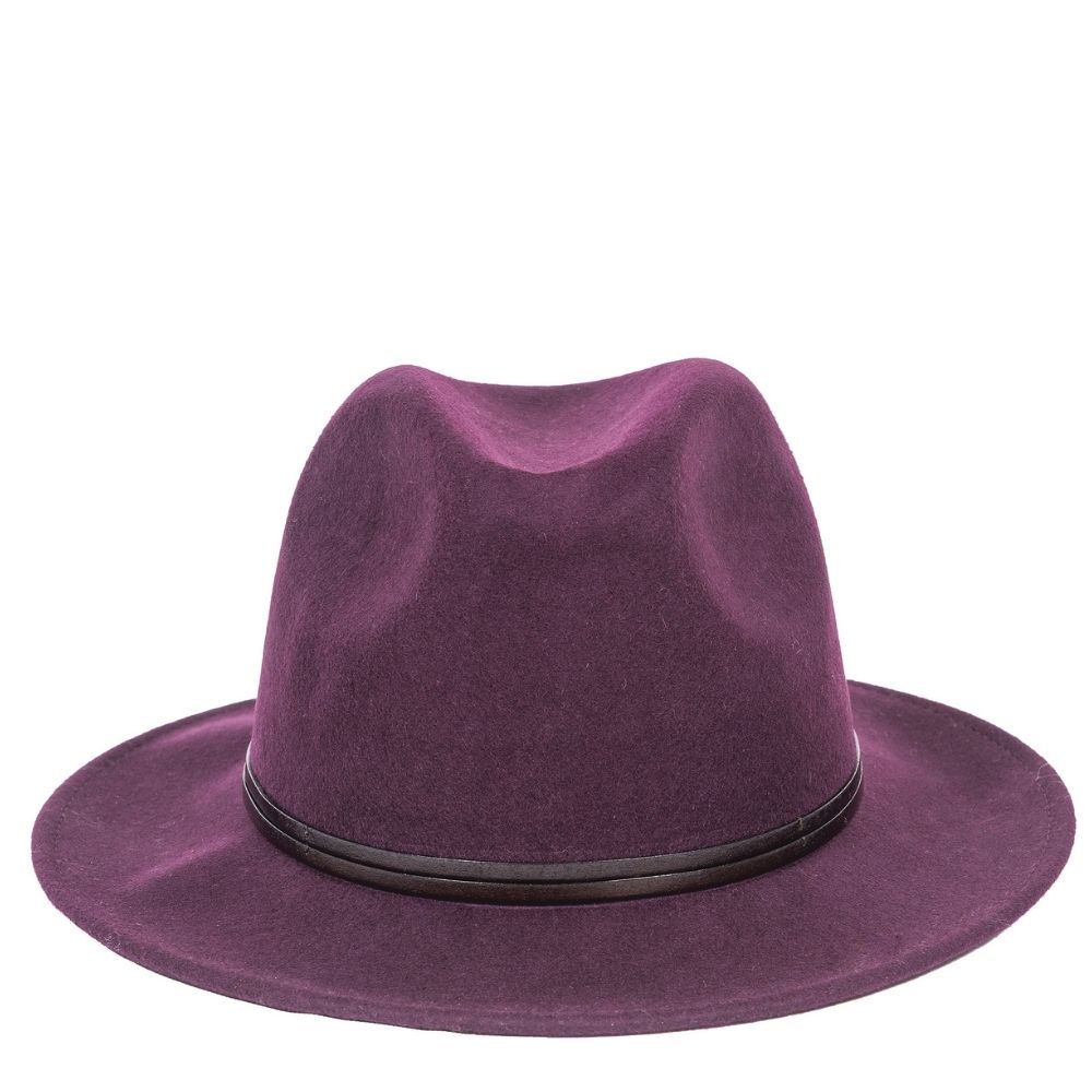 Felt fedora hat leather strop, stitched brim
