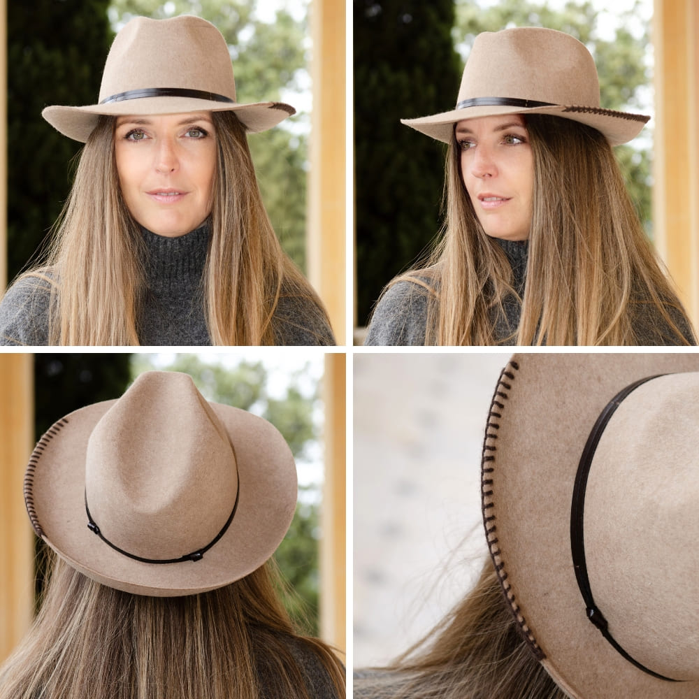 Chapeau feutre lien cuir & tricot