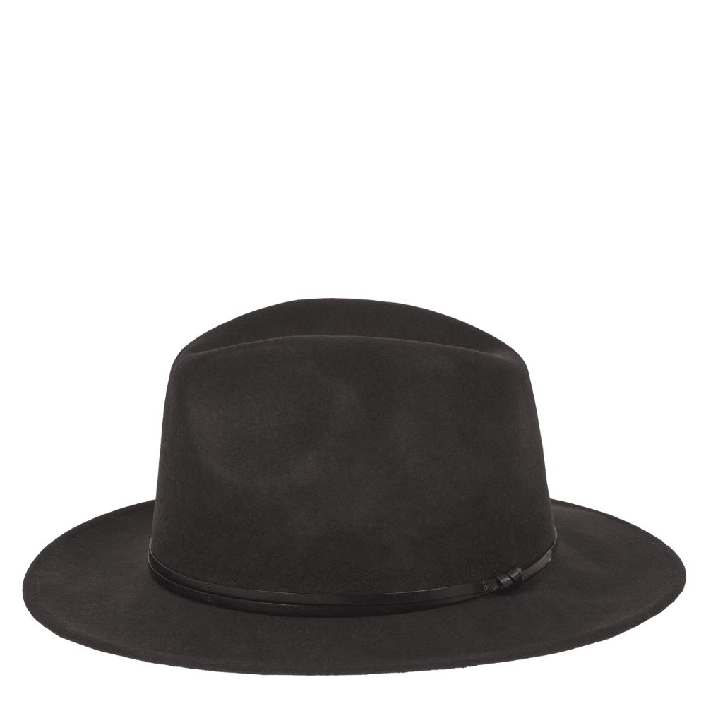 Felt fedora hat leather strop, stitched brim