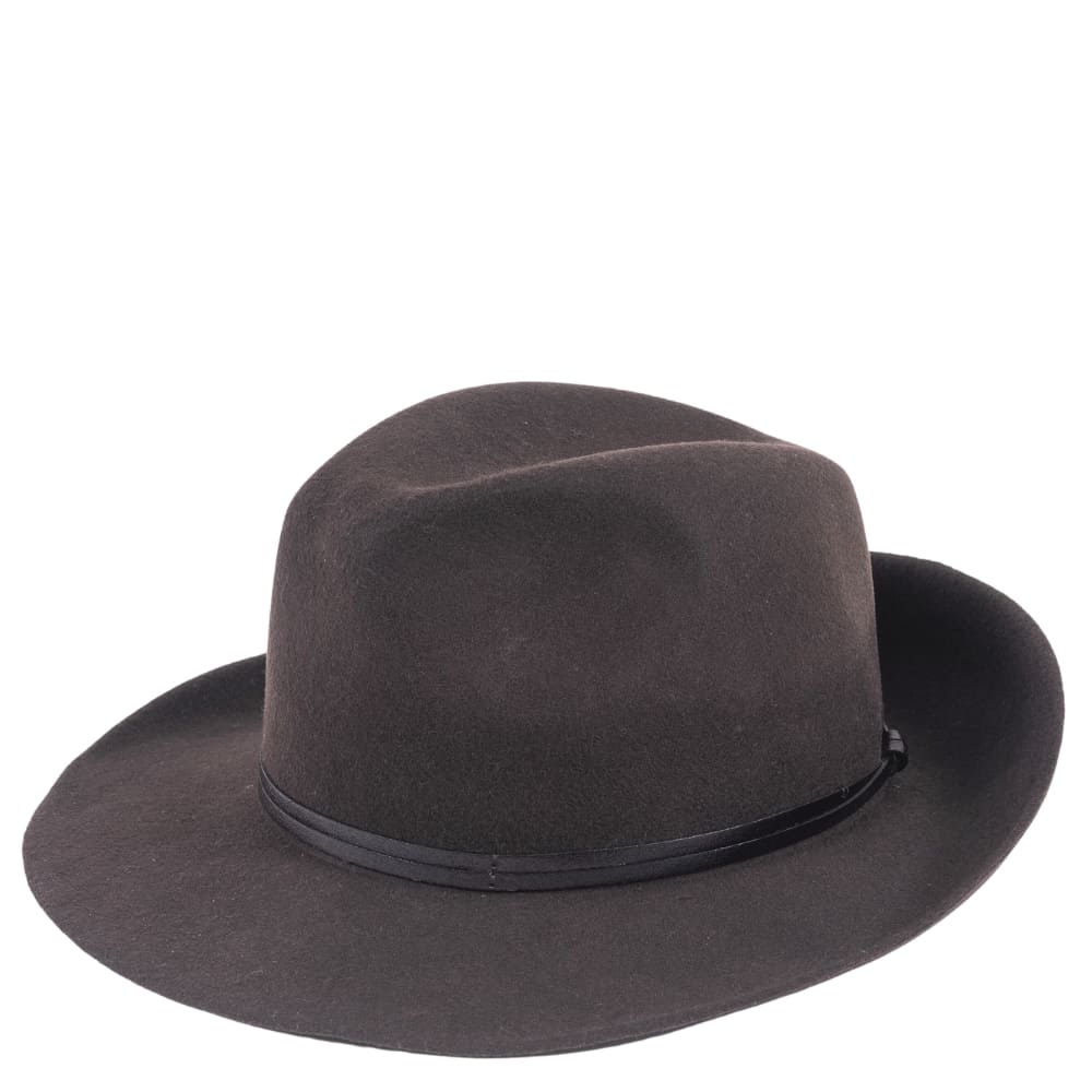 Felt fedora hat, leather strop, non stitched brim