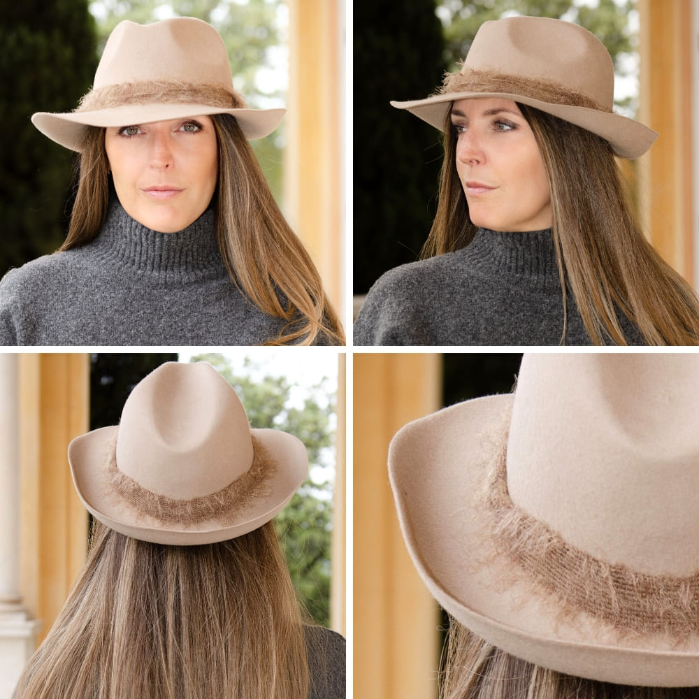 felt fedora hat, mohair ribbon