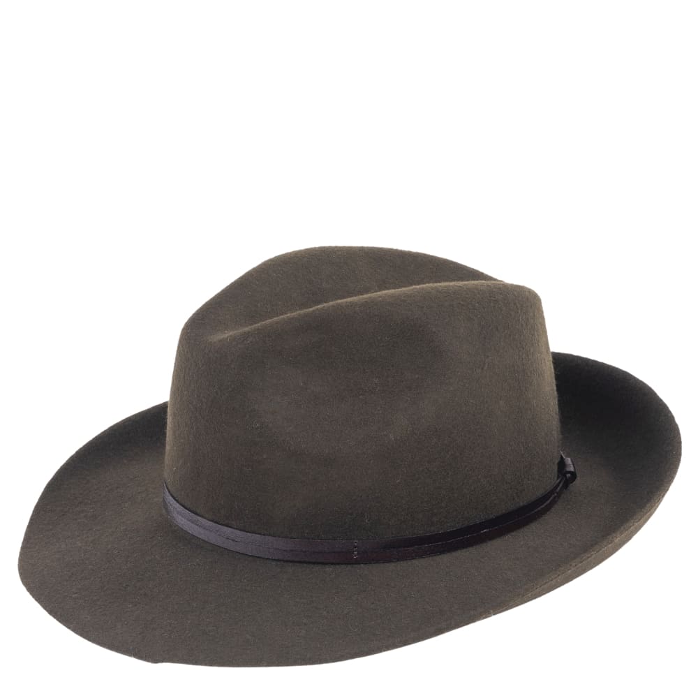 Felt fedora hat, leather strop, non stitched brim