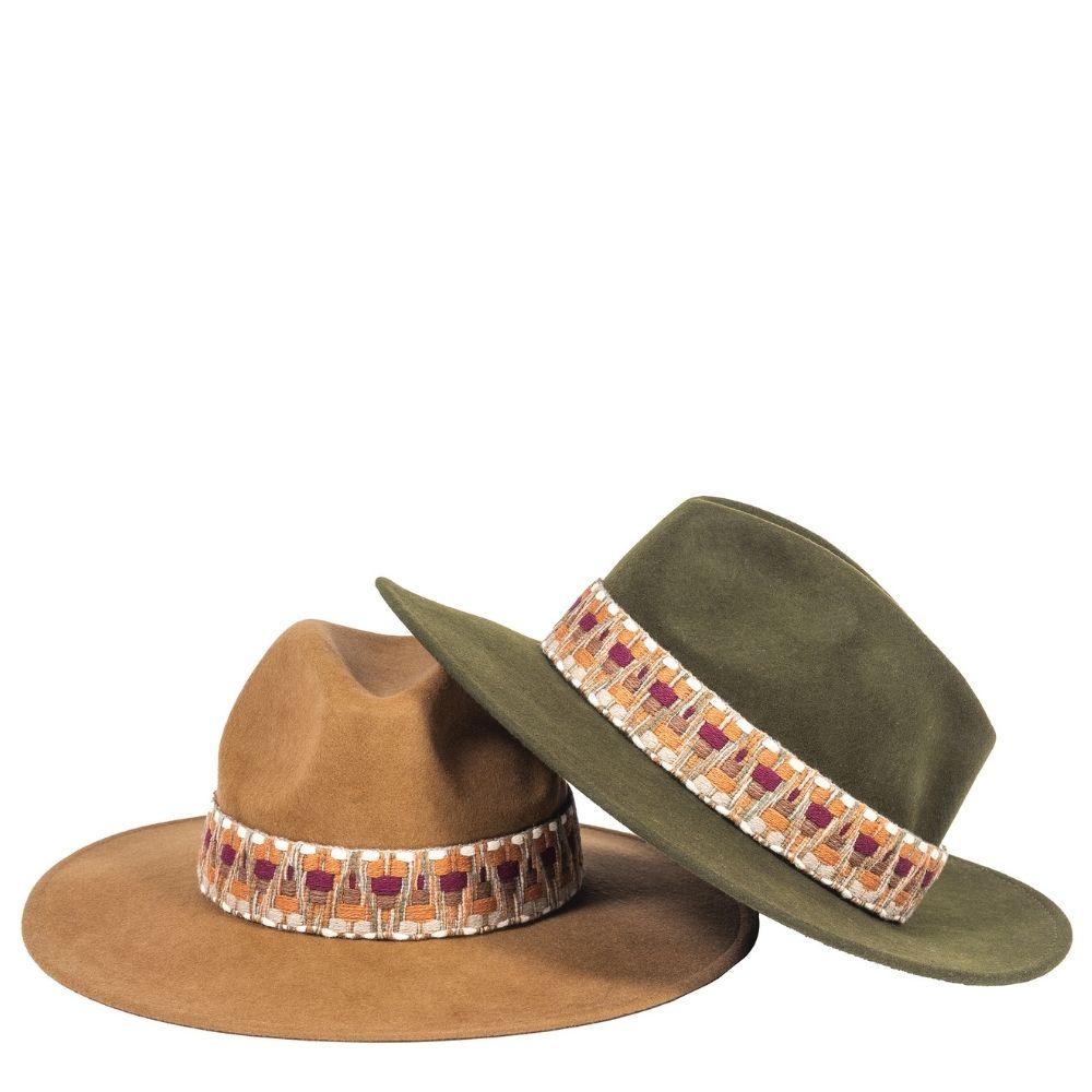 Felt fedora hat wide-brimmed ETHNIC BRAID