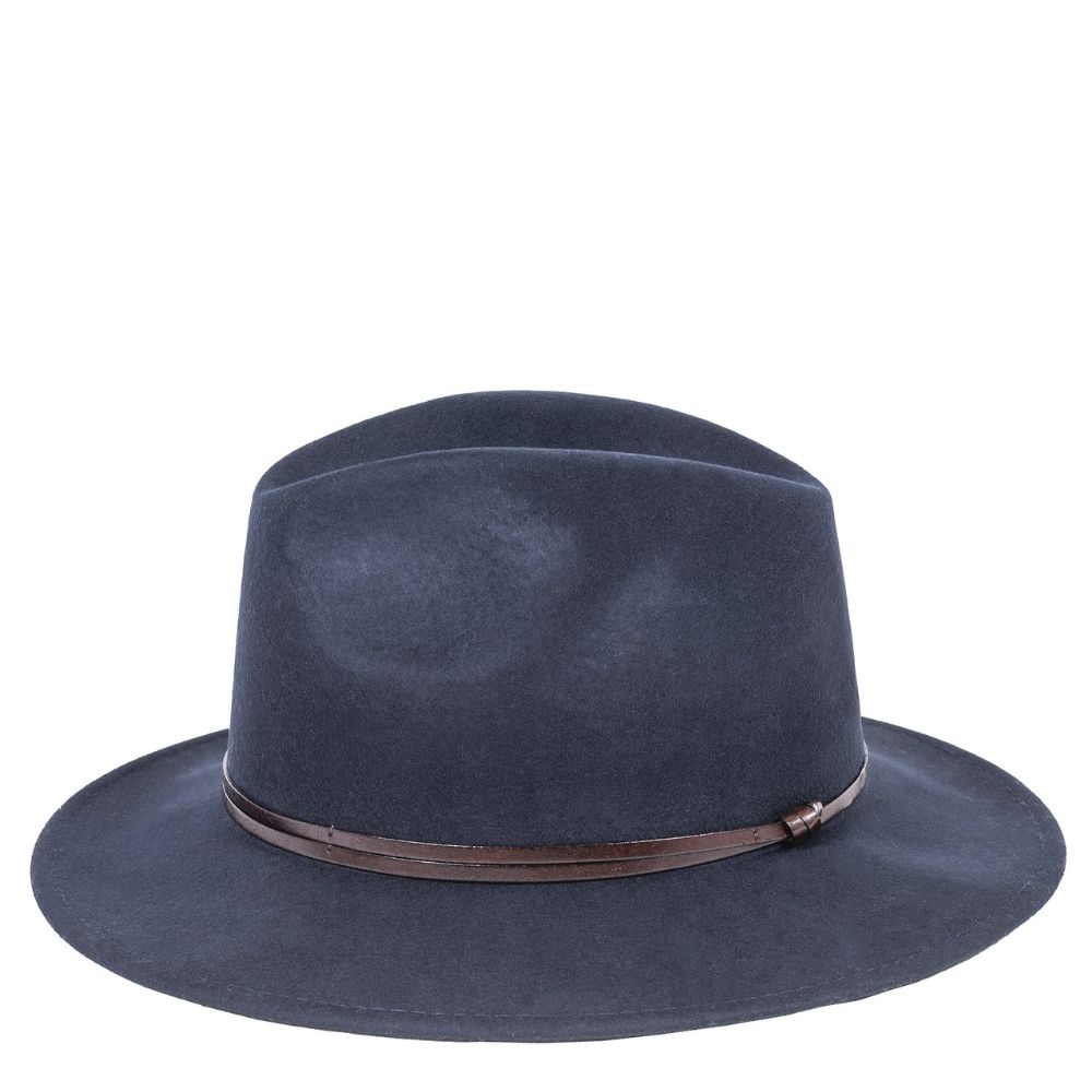 Felt fedora hat leather strop, stitched brim