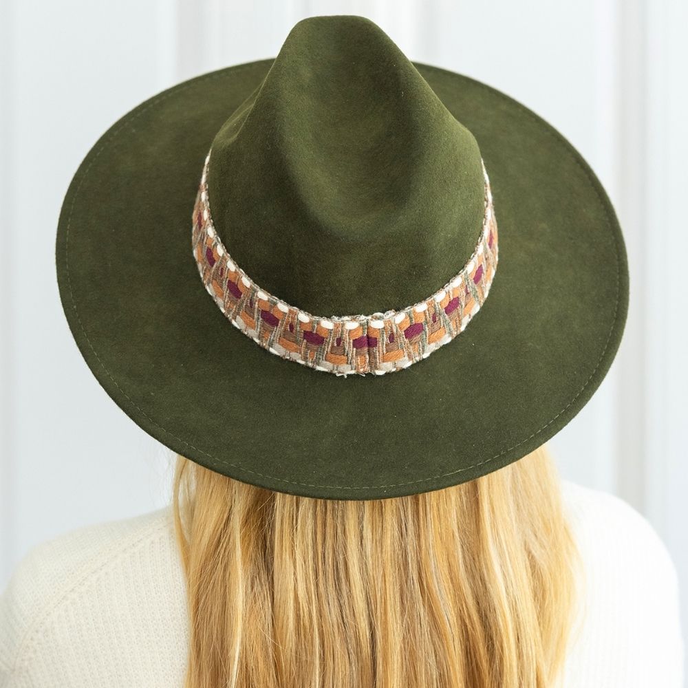 Felt fedora hat wide-brimmed ETHNIC BRAID