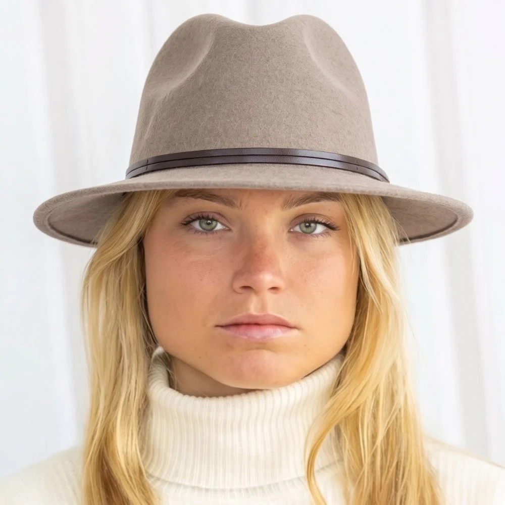 Chapeau feutre lien cuir, bord cousu