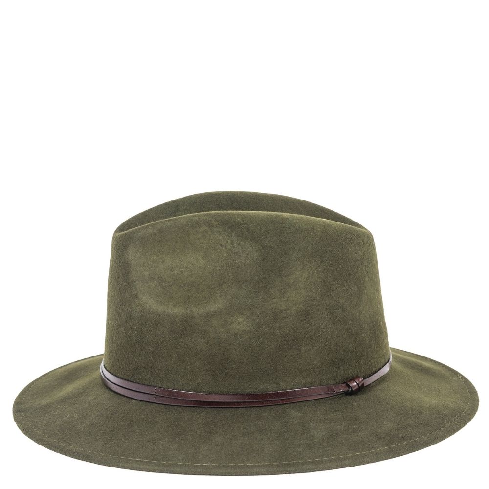 Felt fedora hat leather strop, stitched brim
