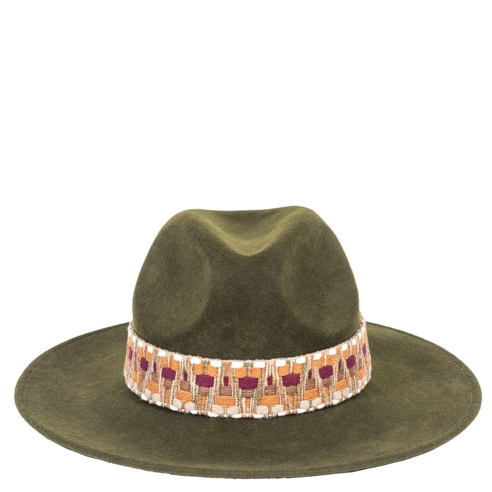 Felt fedora hat wide-brimmed ETHNIC BRAID