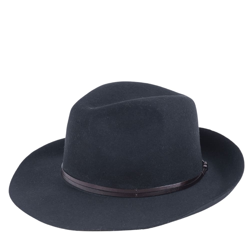 Felt fedora hat, leather strop, non stitched brim