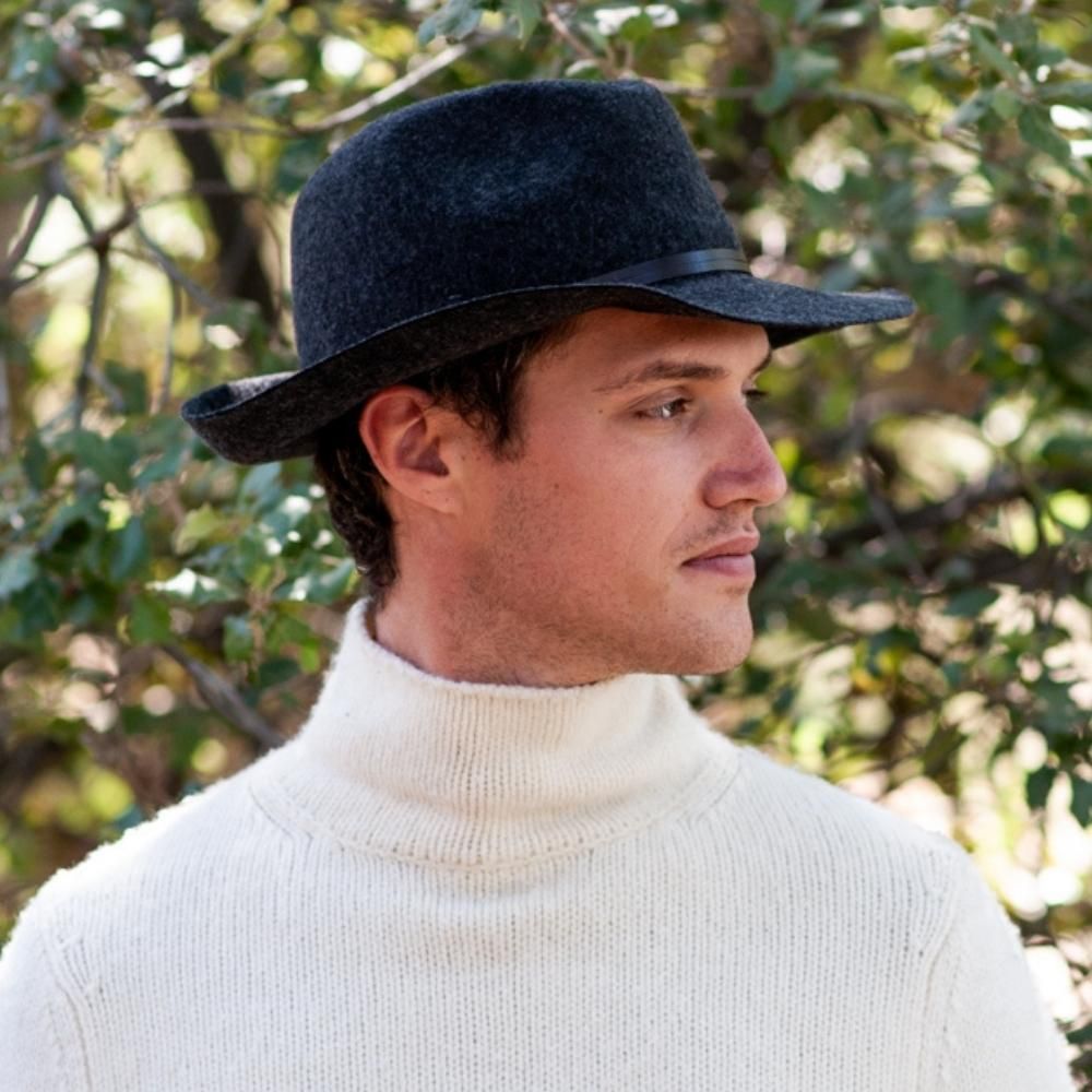 Felt fedora hat, leather strop, non stitched brim