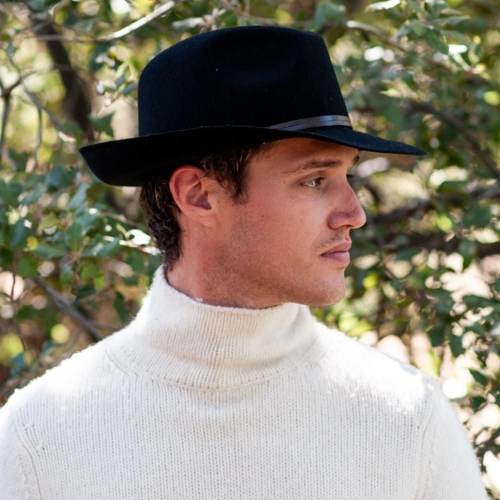 Felt fedora hat, leather strop, non stitched brim