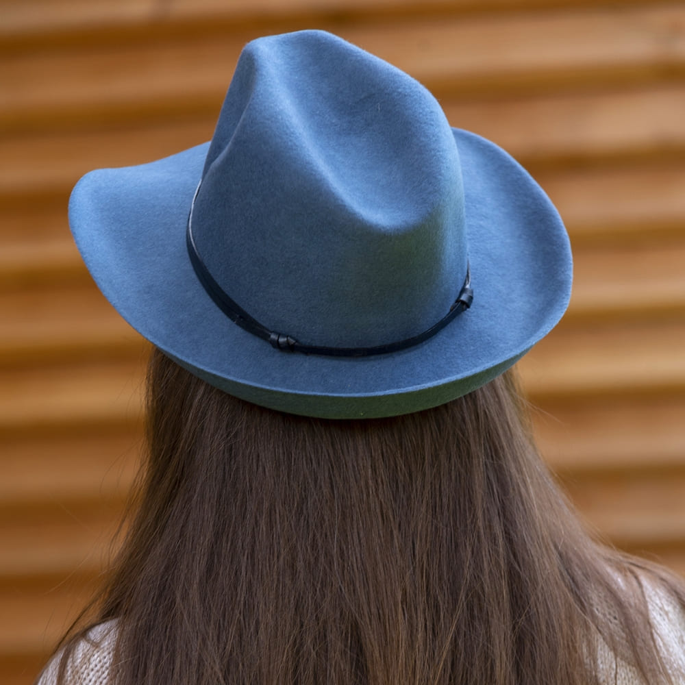 Felt fedora hat, leather strop, non stitched brim