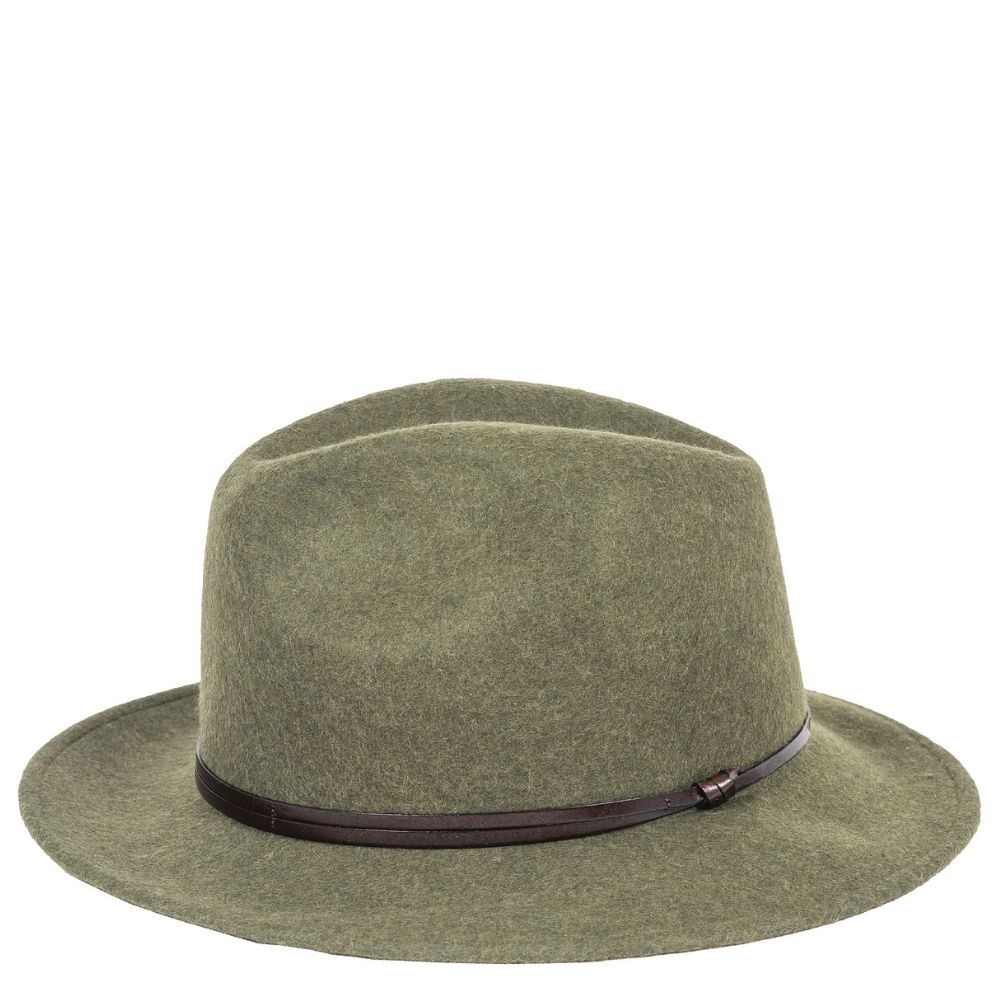 Felt fedora hat leather strop, stitched brim