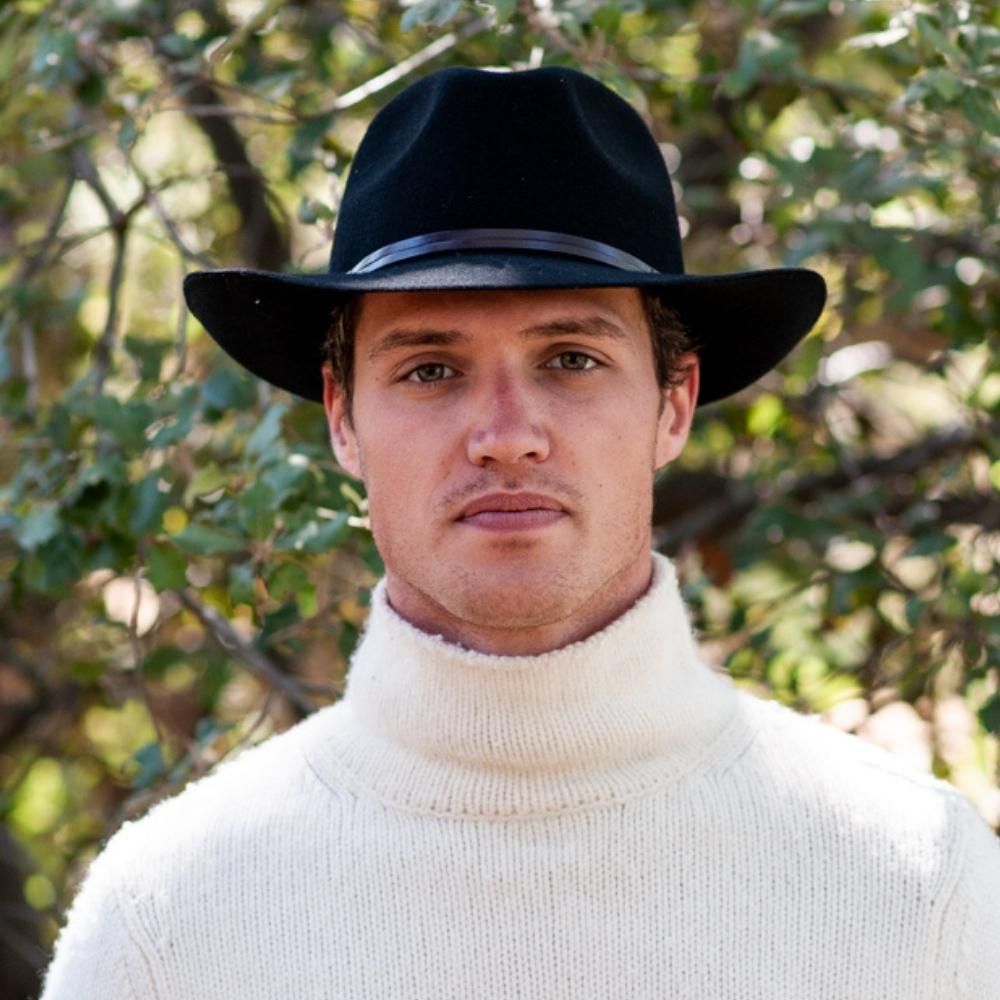 Felt fedora hat, leather strop, non stitched brim