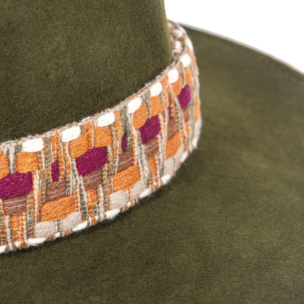 Felt fedora hat wide-brimmed ETHNIC BRAID