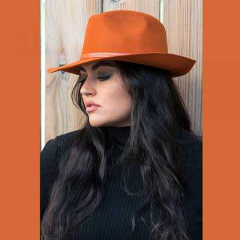 Felt fedora hat, leather strop, non stitched brim