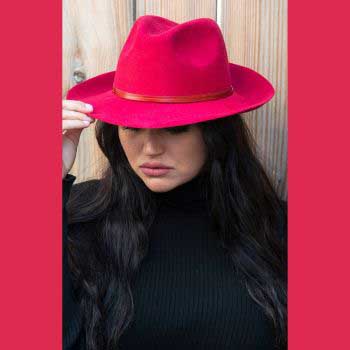 Felt fedora hat, leather strop, non stitched brim