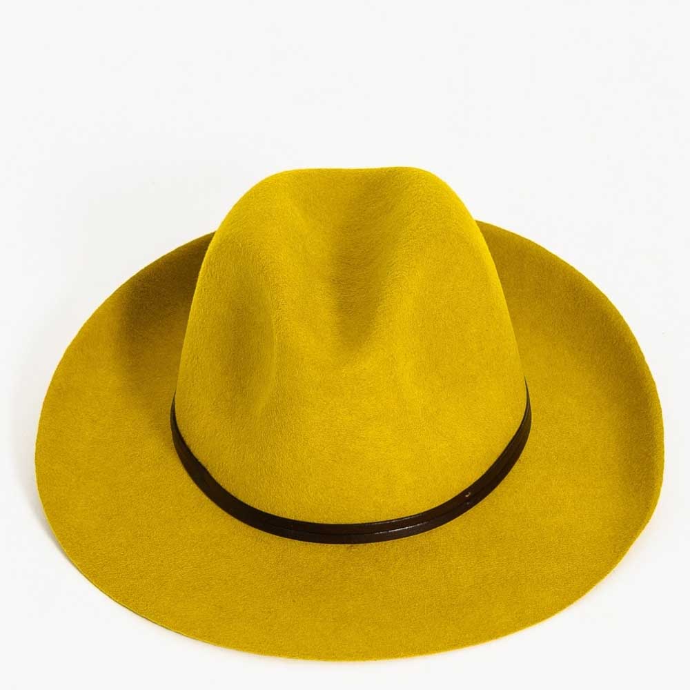 Felt fedora hat, leather strop, non stitched brim