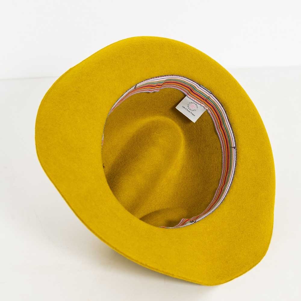 Felt fedora hat, leather strop, non stitched brim