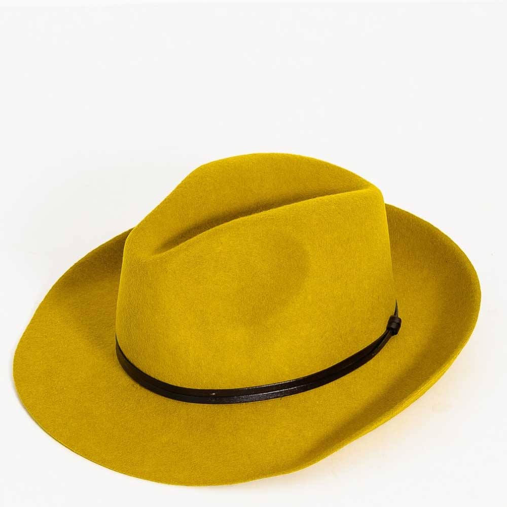 Felt fedora hat, leather strop, non stitched brim