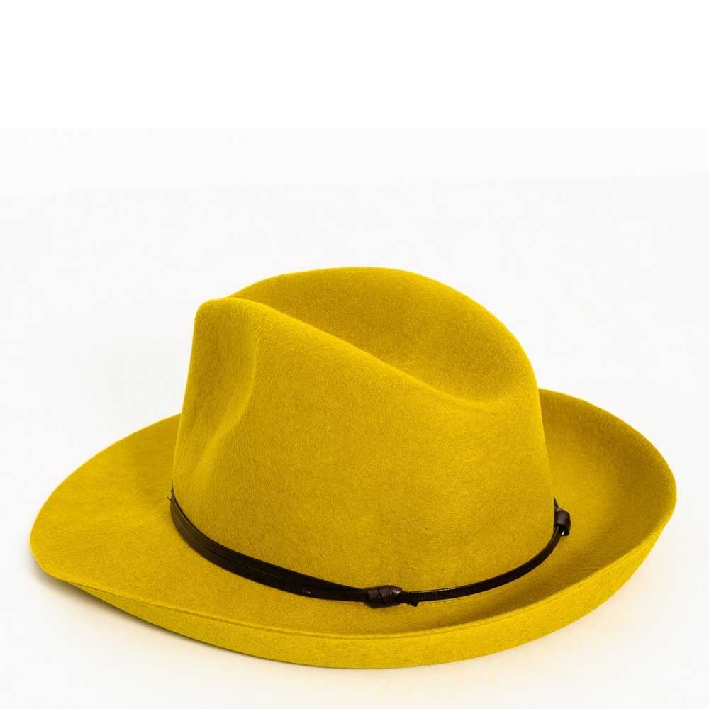 Felt fedora hat, leather strop, non stitched brim