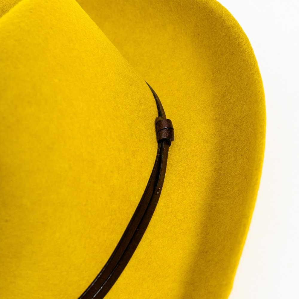 Felt fedora hat, leather strop, non stitched brim