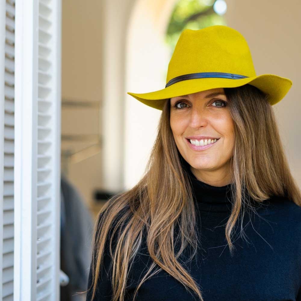 Felt fedora hat, leather strop, non stitched brim