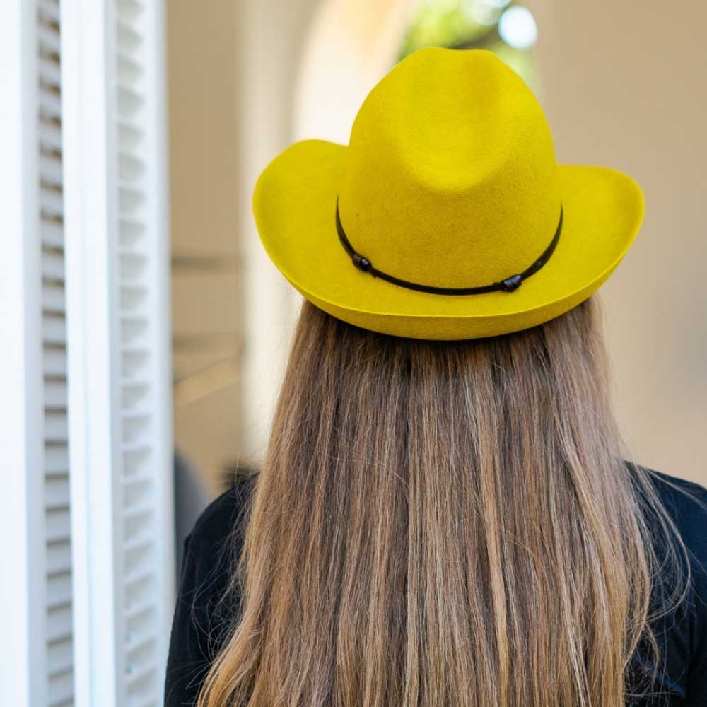 Felt fedora hat, leather strop, non stitched brim