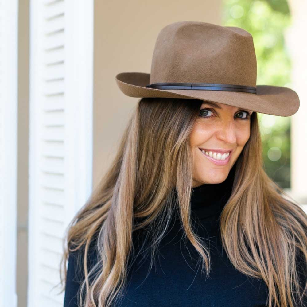 Felt fedora hat, leather strop, non stitched brim