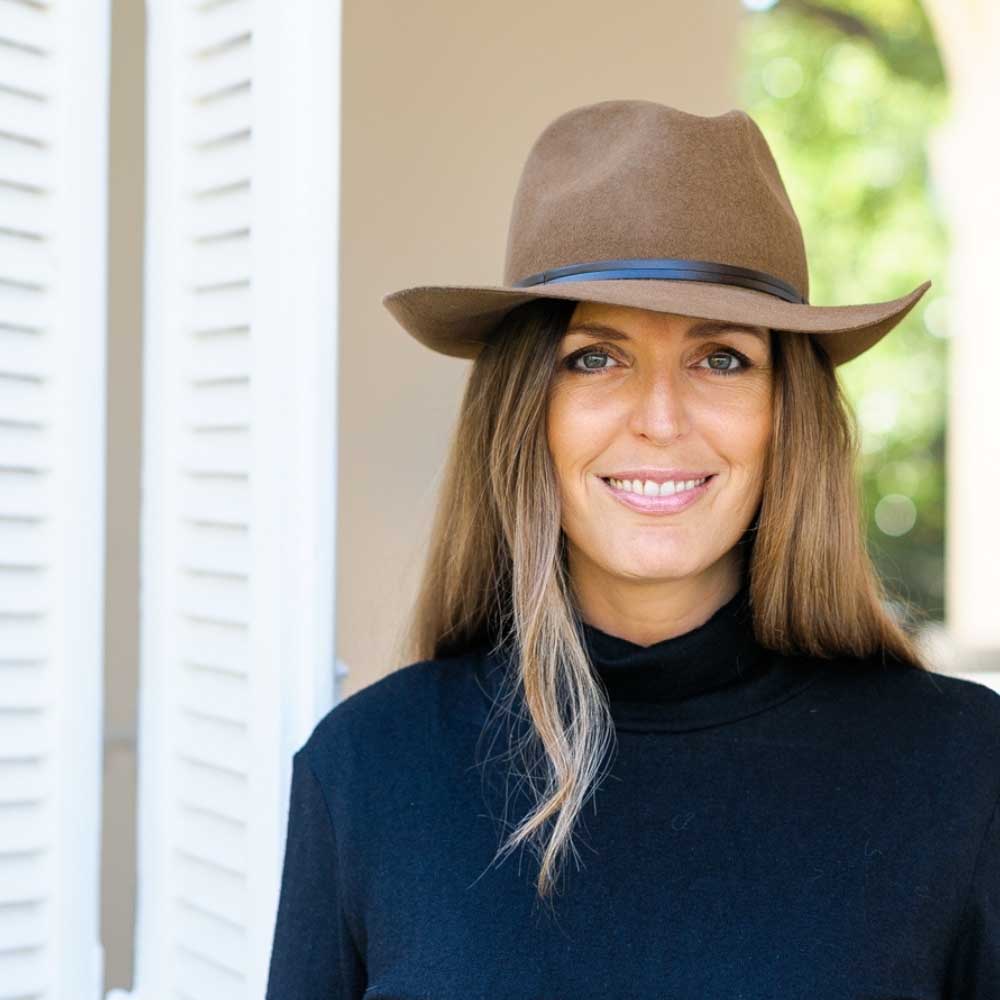 Felt fedora hat, leather strop, non stitched brim