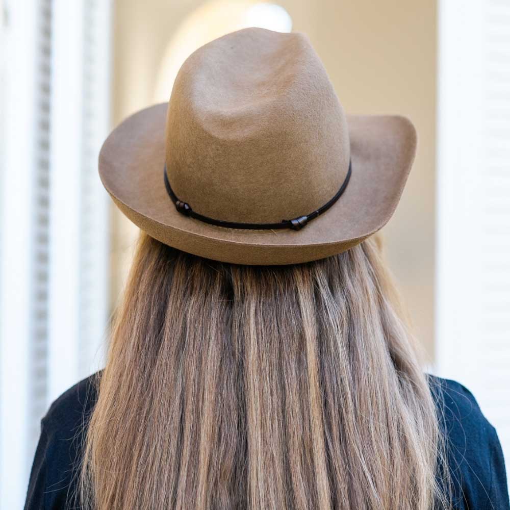 Felt fedora hat, leather strop, non stitched brim