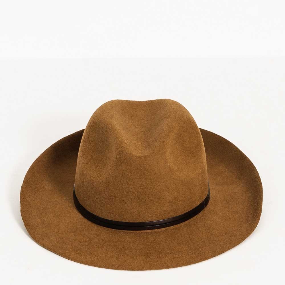 Felt fedora hat, leather strop, non stitched brim