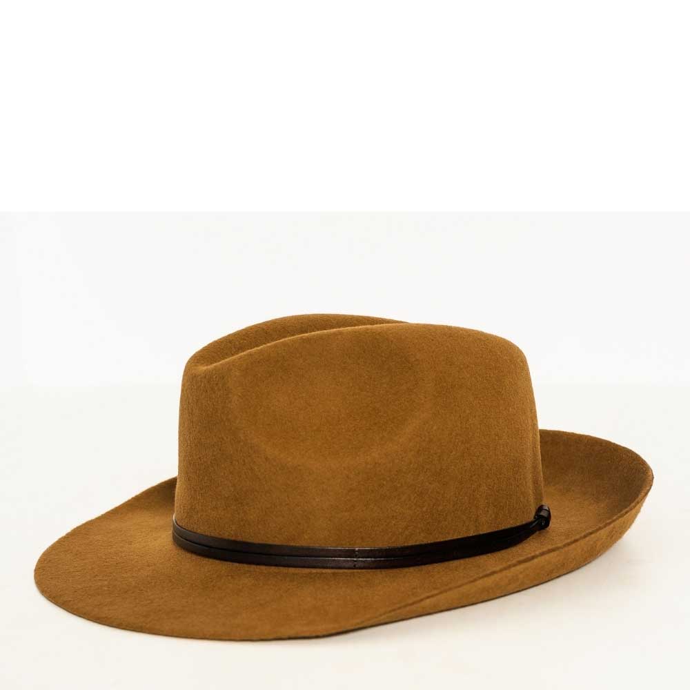 Felt fedora hat, leather strop, non stitched brim