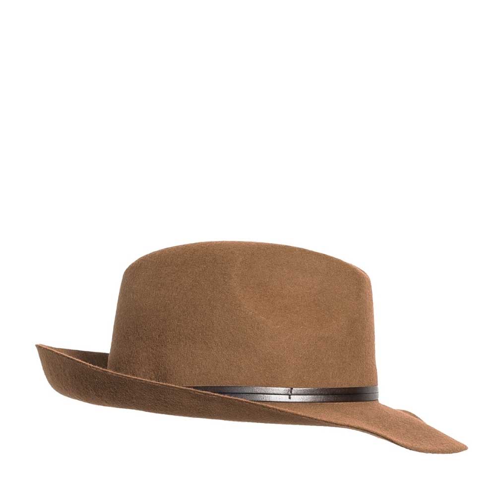 Felt fedora hat, leather strop, non stitched brim