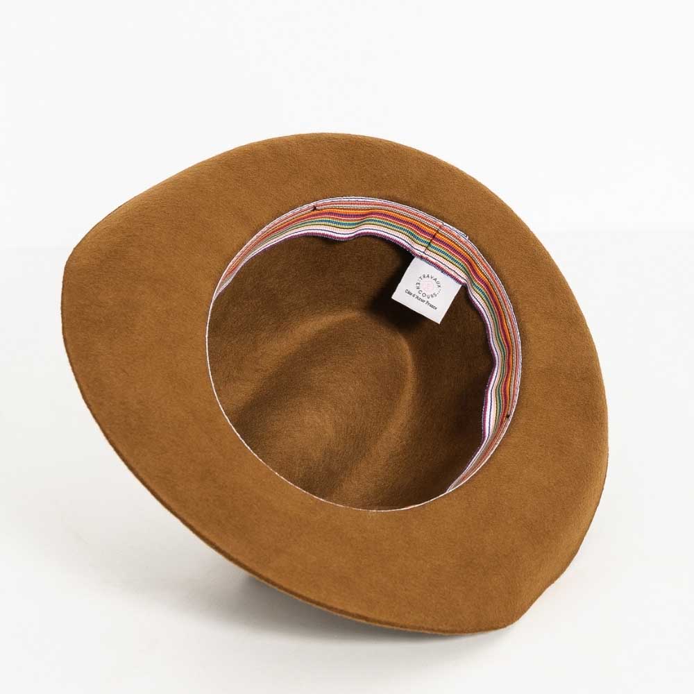 Felt fedora hat, leather strop, non stitched brim