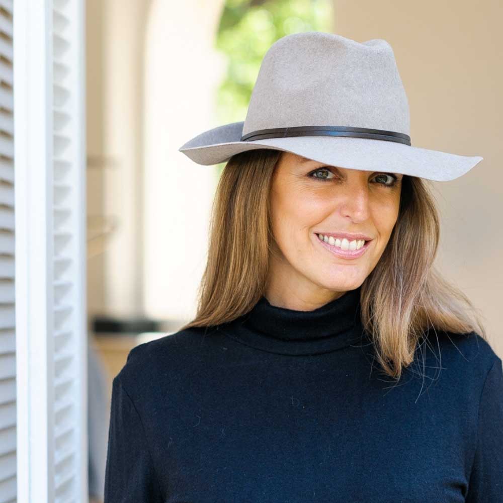 Felt fedora hat, leather strop, non stitched brim