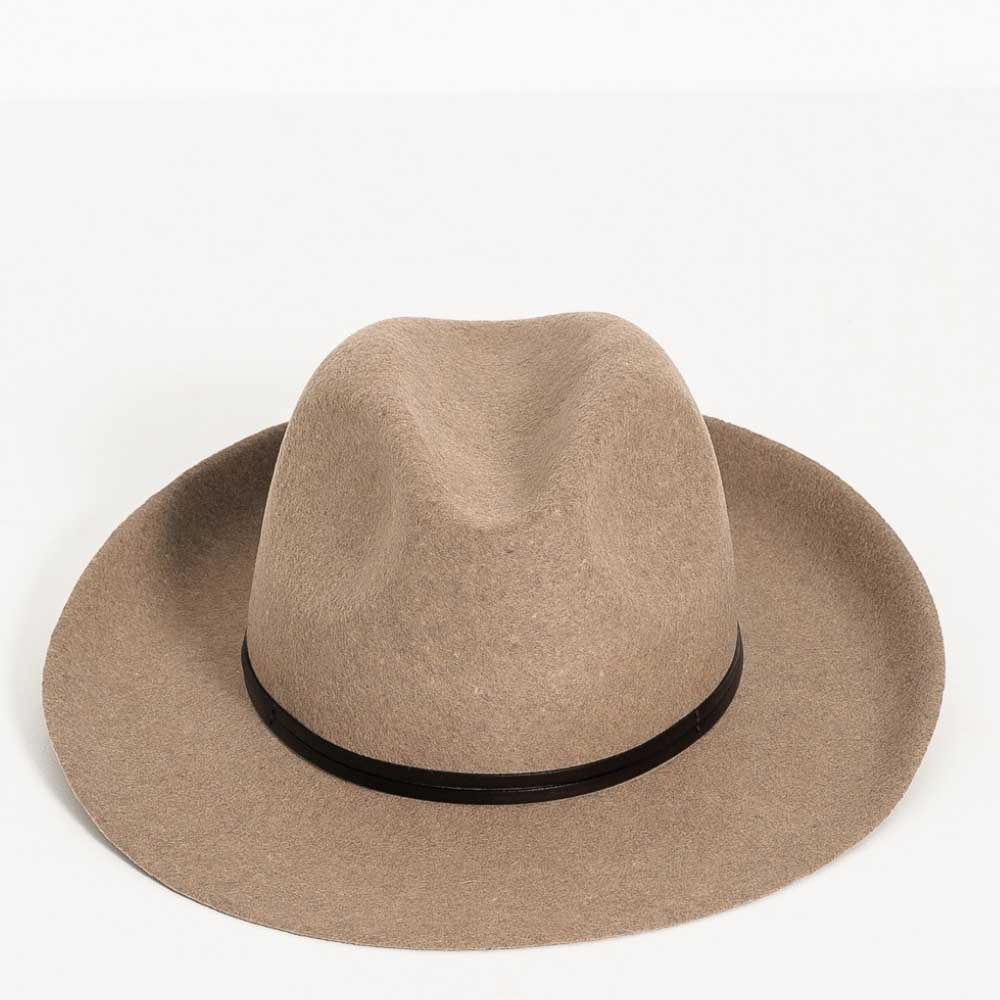 Felt fedora hat, leather strop, non stitched brim