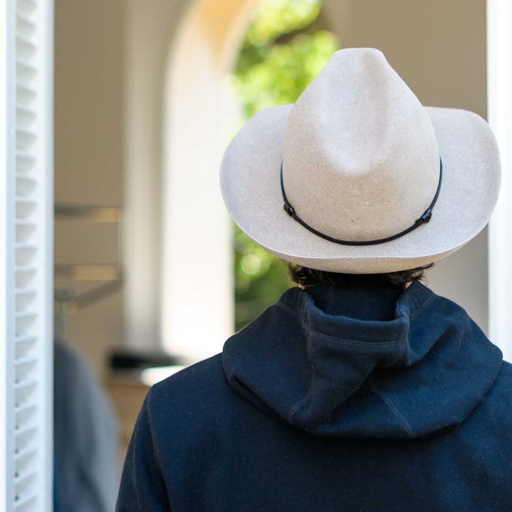 Felt fedora hat, leather strop, non stitched brim