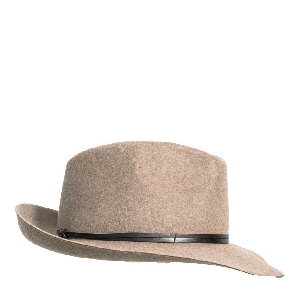 Felt fedora hat, leather strop, non stitched brim