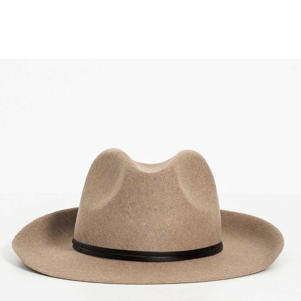 Felt fedora hat, leather strop, non stitched brim
