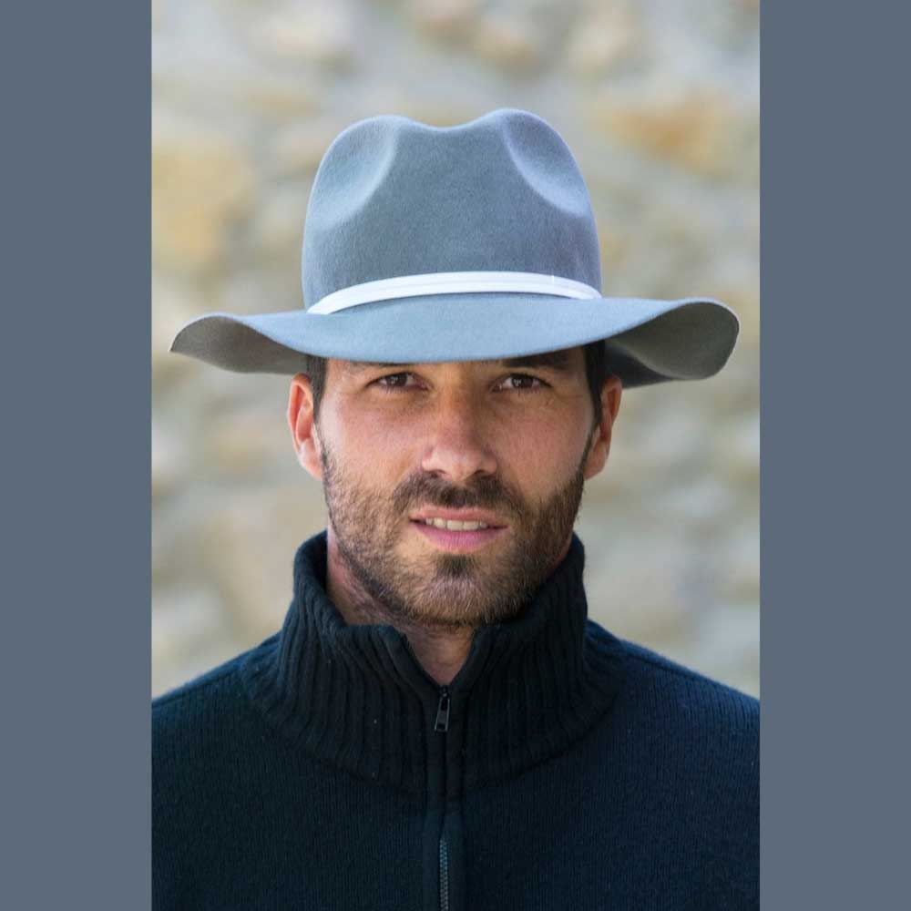 Felt fedora hat, leather strop, non stitched brim