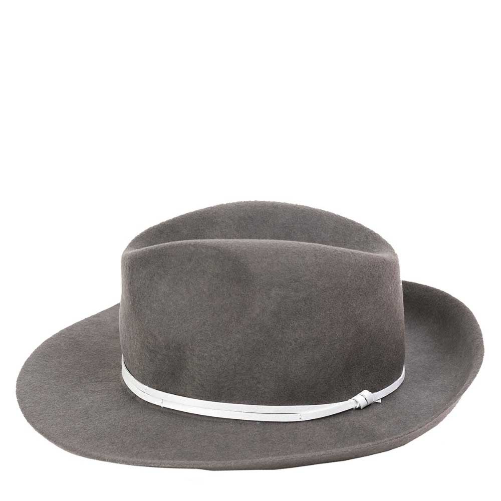 Felt fedora hat, leather strop, non stitched brim